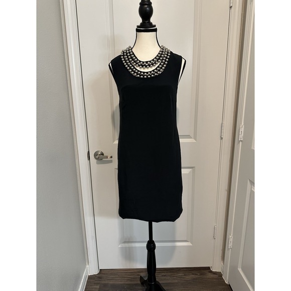 dvf beaded dress DVF DIANE VON FURSTENBERG Black Silk Beaded V Neckline Sleeveless Even   Second Wave Couture